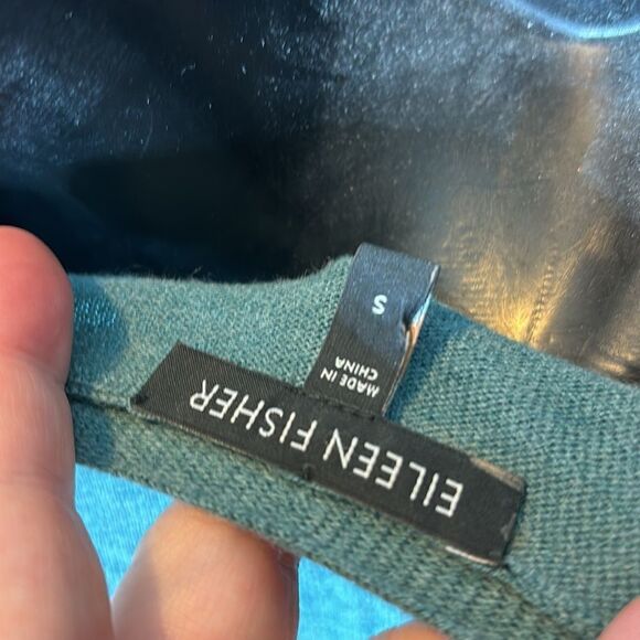 Eileen fisher organic cotton/cashmere knit cardigan green 3/4 sleeve small - Picture 4 of 5